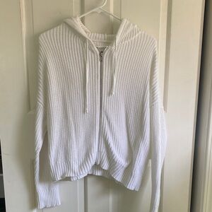 AerieWhite Knit Zip-Up Hoodie